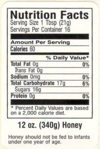 honey nutrition label